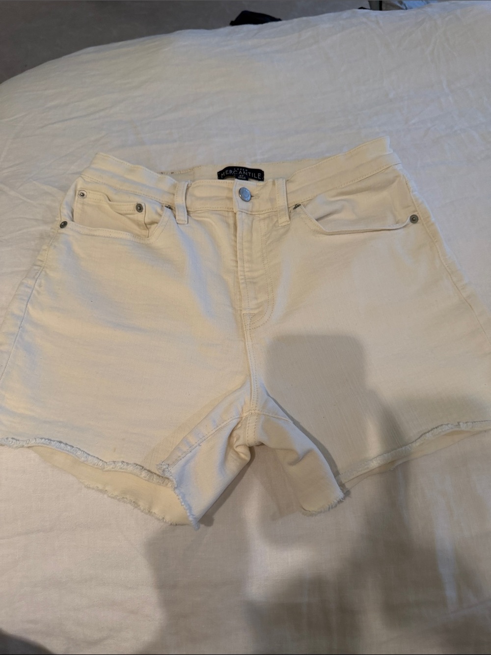 J. Crew Factory Cream High-Rise Frayed Hem Denim Shorts